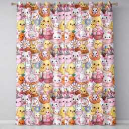 Cute Easter Bunny Chick & Eggs Dessert Seamless Pattern Cream Background Readymade Eyelet Ring Top Thermal 100% Blackout Curtains - thumbnail 2
