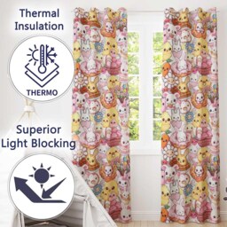 Cute Easter Bunny Chick & Eggs Dessert Seamless Pattern Cream Background Readymade Eyelet Ring Top Thermal 100% Blackout Curtains - thumbnail 3