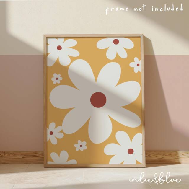 Cute Daisy Poster in Pastel Yellow, Flower Teen Bedroom Decor, Wildflower Print, Girl Nursery - image 1