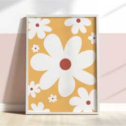 Cute Daisy Poster in Pastel Yellow, Flower Teen Bedroom Decor, Wildflower Print, Girl Nursery - thumbnail 2