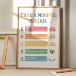Take A Mindful Break Therapy Office Art Canvas Poster, Classroom Quotes, Children's Room Aesthetic Decor, Printed Gift - thumbnail 3
