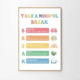 Take A Mindful Break Therapy Office Art Canvas Poster, Classroom Quotes, Children's Room Aesthetic Decor, Printed Gift - thumbnail 2