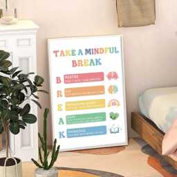 Take A Mindful Break Therapy Office Art Canvas Poster, Classroom Quotes, Children's Room Aesthetic Decor, Printed Gift - thumbnail 1