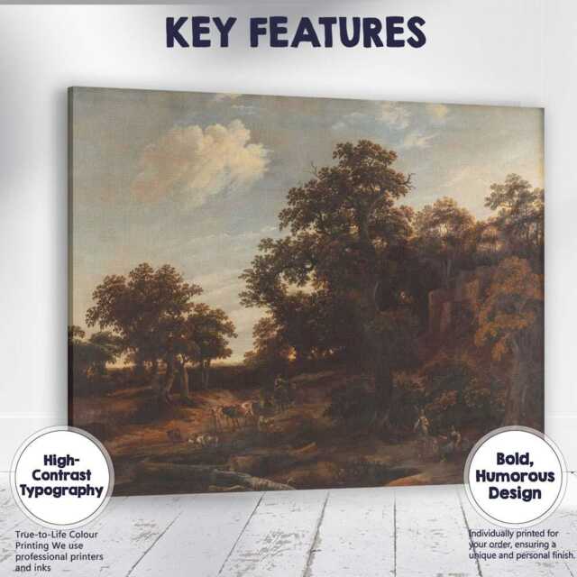 Classical Woodland Pastoral Landscape With Figures & Livestock Canvas Wall Art Print Decor Picture Ready To Hang - image 1
