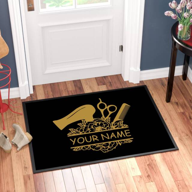 Personalised Custom Printed Hairdressing Name Doormat, Gold Print, Ideal Gift For Him/Her, Hairdressers, Salon, Business Door Mat - image 1