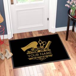 Personalised Custom Printed Hairdressing Name Doormat, Gold Print, Ideal Gift For Him/Her, Hairdressers, Salon, Business Door Mat