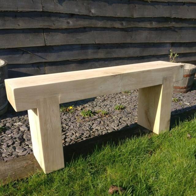 Solid French Oak Beam Garden Bench Seat - Size Options Available - image 1