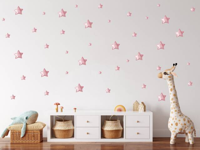 Pastel Pink Star Wall Stickers Rustic Nursery Decor - image 1