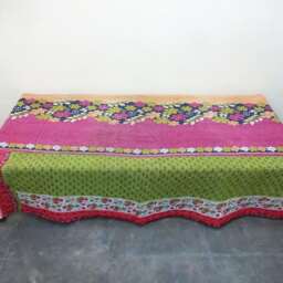 Twin Cotton Kantha Quilt Floral Handmade Indian Bedspread - thumbnail 3