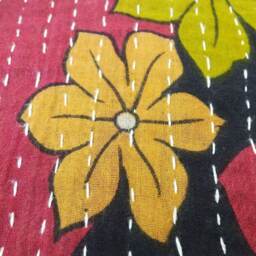 Twin Cotton Kantha Quilt Floral Handmade Indian Bedspread - thumbnail 4