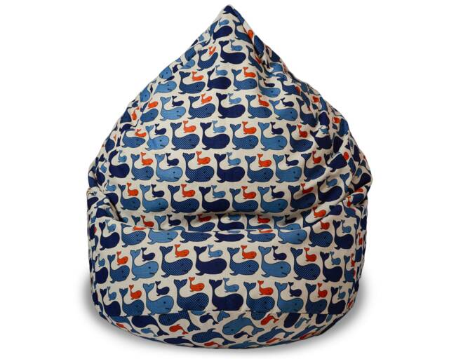 Blue Whale Print Linen Bean Bag Chair Cover With Insert - Coastal Decor - No Filling - image 1