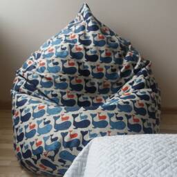 Blue Whale Print Linen Bean Bag Chair Cover With Insert - Coastal Decor - No Filling - thumbnail 2