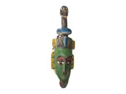 Handcrafted Sese Wood African Mask Tribal Boho Wall Decor - thumbnail 1
