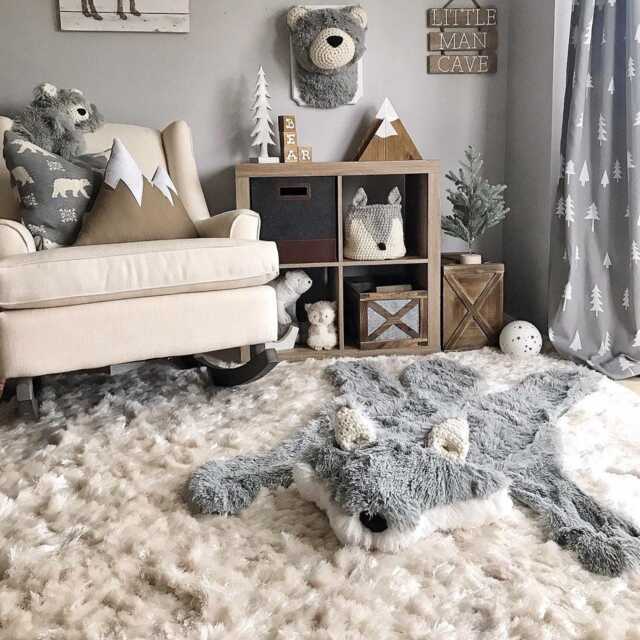 Gray Wolf Rug in Faux Fur For Forest Nursery Decor - image 1
