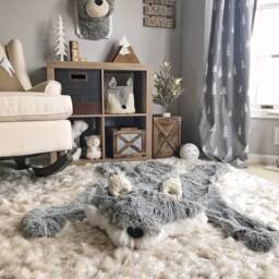 Gray Wolf Rug in Faux Fur For Forest Nursery Decor - thumbnail 2