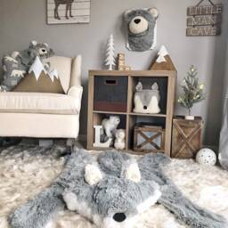 Gray Wolf Rug in Faux Fur For Forest Nursery Decor - thumbnail 4