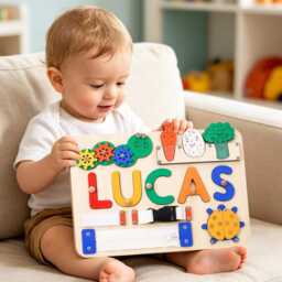 Custom Baby Name Puzzle, Personalized Kids Busy Board, Wood Puzzle Toys, 1st Birthday Gift, Christmas Shower Gift - thumbnail 3