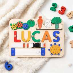 Custom Baby Name Puzzle, Personalized Kids Busy Board, Wood Puzzle Toys, 1st Birthday Gift, Christmas Shower Gift - thumbnail 4