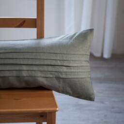 Sage Green Linen Lumbar Pillow Cover Striped Decorative Cushion - thumbnail 4