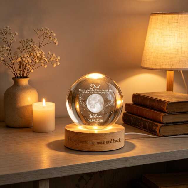The Day You Became My Dad Gift, Personalized Moons Phase Crystal Ball Night Light, Moons Light For Dad, Father's Gift - image 1