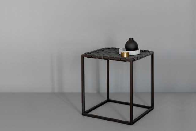 Woven Leather Top Nightstand Scandinavian Steel Bedside Table - image 1