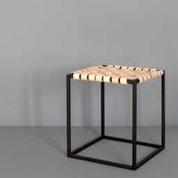 Woven Leather Top Nightstand Scandinavian Steel Bedside Table - thumbnail 4