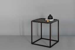Woven Leather Top Nightstand Scandinavian Steel Bedside Table