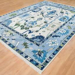 Contemporary Oushak Rug in Ivory, Blue Area Rug, Navy Accent For Living Room Evermore Wool Ar_7949 - thumbnail 3
