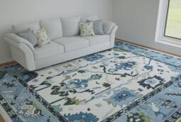 Contemporary Oushak Rug in Ivory, Blue Area Rug, Navy Accent For Living Room Evermore Wool Ar_7949 - thumbnail 1
