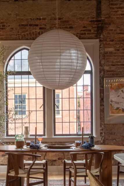 Linen Pendant Light Shade Off-White Round Ceiling Lamp, Modern Farmhouse Boho Scandinavian Luna - image 1
