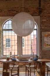 Linen Pendant Light Shade Off-White Round Ceiling Lamp, Modern Farmhouse Boho Scandinavian Luna - thumbnail 1