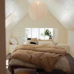 Handmade Luna Off-White Linen Pendant Light Shade - Modern Farmhouse Ceiling Lamp - thumbnail 2