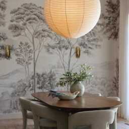 Linen Pendant Light Shade Off-White Round Ceiling Lamp, Modern Farmhouse Boho Scandinavian Luna - thumbnail 3