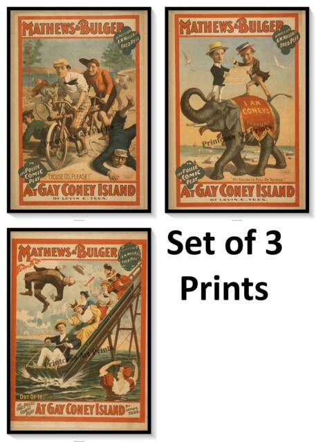 Vintage Gay New York Coney Island Play Drama Show Set Of 3 Prints - image 1