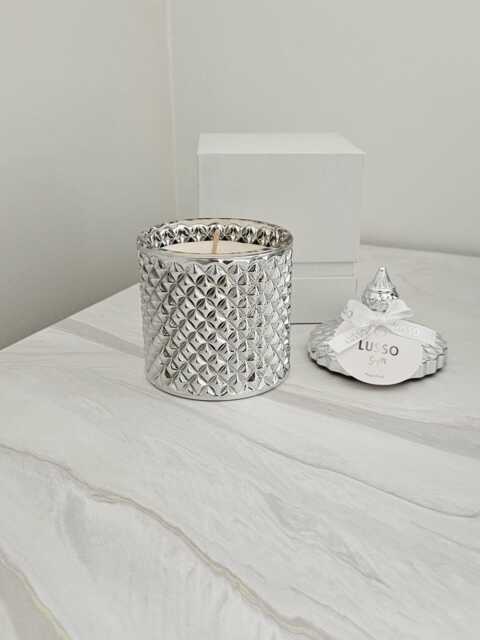 Silver Geometric Soy Candle - Luxury Glass Jar Modern Home D??cor Housewarming Gift - image 1