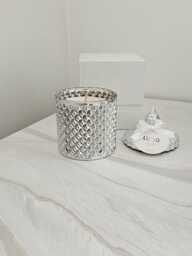Silver Geometric Soy Candle - Luxury Glass Jar Modern Home D??cor Housewarming Gift - thumbnail 1