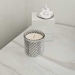 Silver Geometric Soy Candle - Luxury Glass Jar Modern Home D??cor Housewarming Gift - thumbnail 2