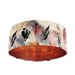 Cream Velvet Large Lampshade With Abstract Watercolour & Mirror Copper Lining, Lamp Shades, For Floor - thumbnail 1