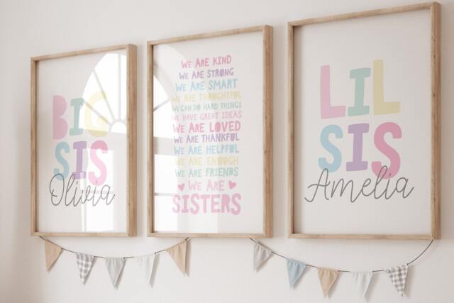 Set Of 3, Girls Bedroom Decor, Big Sis Lil Print Set, Shared Bedroom, Affirmations Prints, Sisters Wall Art, Siblings Twins - image 1