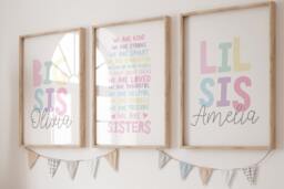 Set Of 3, Girls Bedroom Decor, Big Sis Lil Print Set, Shared Bedroom, Affirmations Prints, Sisters Wall Art, Siblings Twins - thumbnail 1