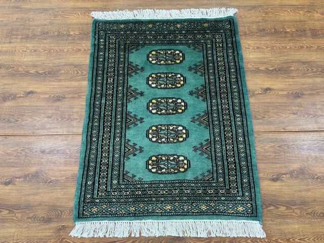 2x3 Turquoise Color Bokhara Rug - Washable Teal Wool Living Room Hand Knotted Doormat Bathmat - image 1