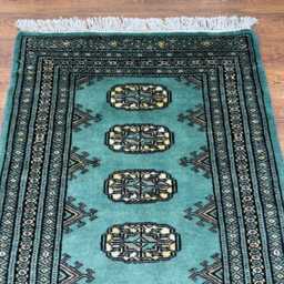 2x3 Turquoise Color Bokhara Rug - Washable Teal Wool Living Room Hand Knotted Doormat Bathmat - thumbnail 3