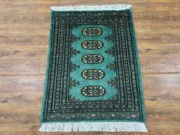 2x3 Turquoise Color Bokhara Rug - Washable Teal Wool Living Room Hand Knotted Doormat Bathmat - thumbnail 1