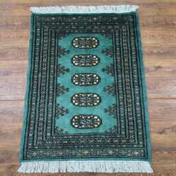 2x3 Turquoise Color Bokhara Rug - Washable Teal Wool Living Room Hand Knotted Doormat Bathmat - thumbnail 2