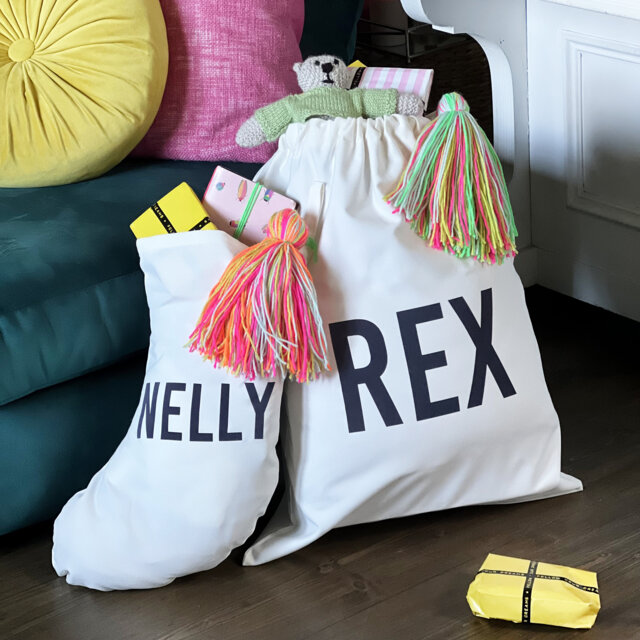 Neon Tassel & Name Christmas Stocking/Sack - Xmas Keepsake Personalised Holiday Gift 1St Token