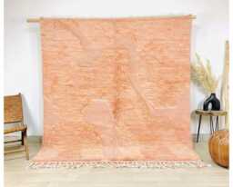 Moroccan Peach Berber Rug, Handwoven Wool Shag Rug With Abstract Shapes, Authentic Beni Ourain Style Carpet, Large 9x12 Area