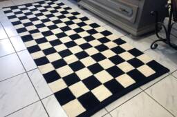 Black & White Wool Rug, Checkered Runner Handwoven Kilim Rug - thumbnail 1
