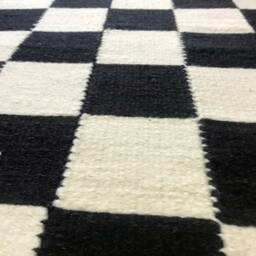 Black & White Wool Rug, Checkered Runner Handwoven Kilim Rug - thumbnail 2