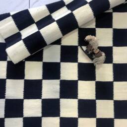 Black & White Wool Rug, Checkered Runner Handwoven Kilim Rug - thumbnail 4