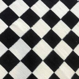 Black & White Wool Rug, Checkered Runner Handwoven Kilim Rug - thumbnail 3